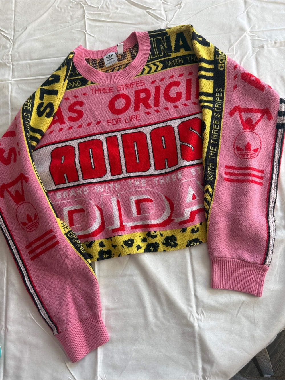 adidas Pink Yellow & Black Logo Crewneck Sweater